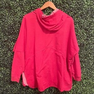 The North Face Women's L Knit Top Hooded Dark Pink Relaxed Fit Terry Knit